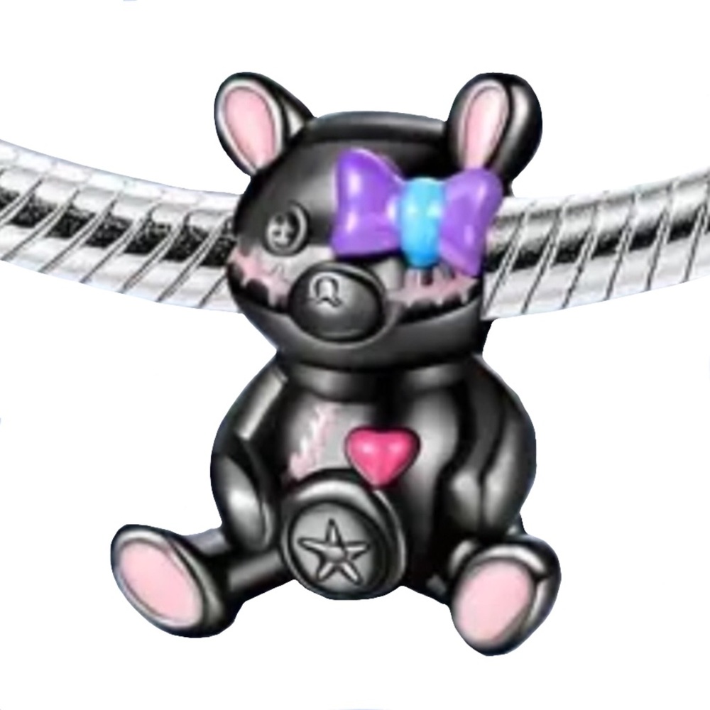 S925 Black Gothic Kawaii Bear Doll Charm Pandora Style